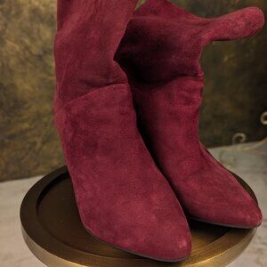 Burgundy suede boots, size 8.